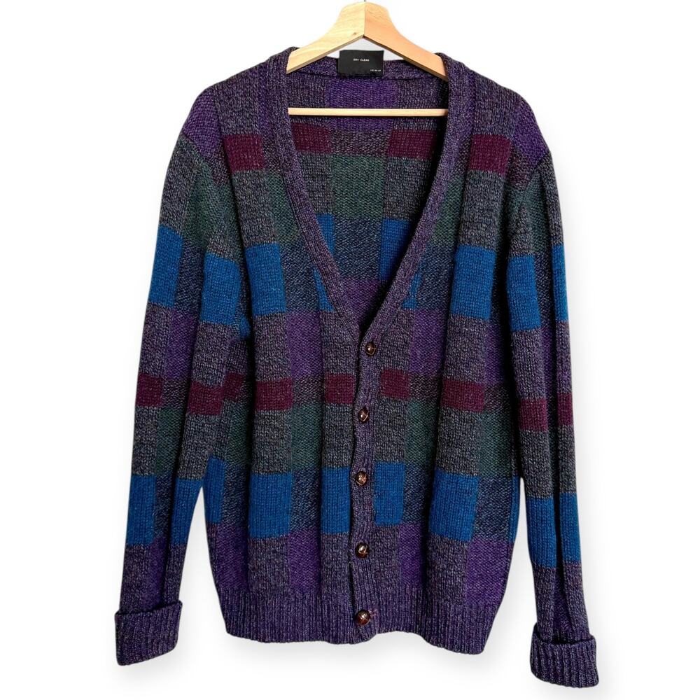 Vintage Preswick & Moore 100% Wool Purple Striped Grandpa Sweater Men's Size M